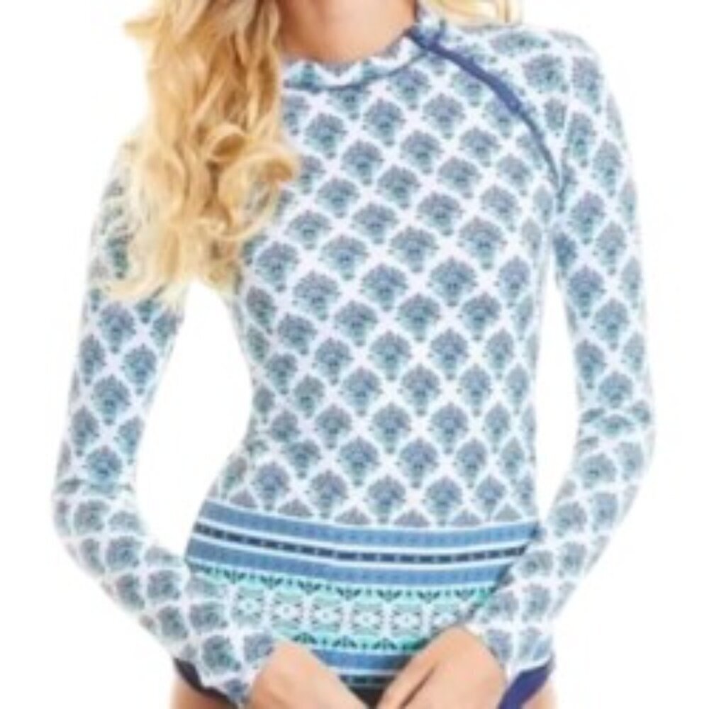 Cabana Life Blue Coastal Crush Zippered Rash Guard Medium